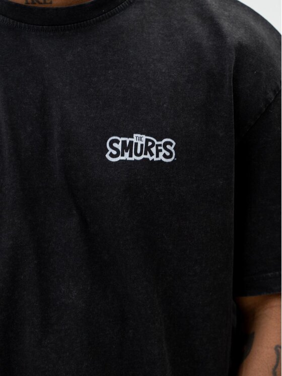 Smerfy Smerfy T-Shirt Koszulka Z Krótkim Rękawem Oversize Męska Sprana Czarna Smerfy Full Moon XL Czarny Oversize