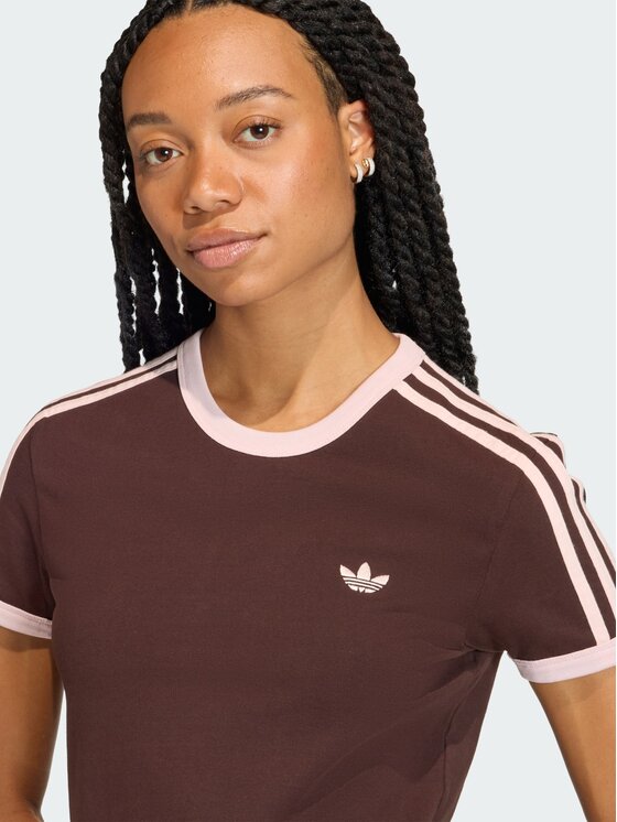 adidas adidas T-Shirt 3 STRIPES SLIM TEE Brązowy Slim Fit