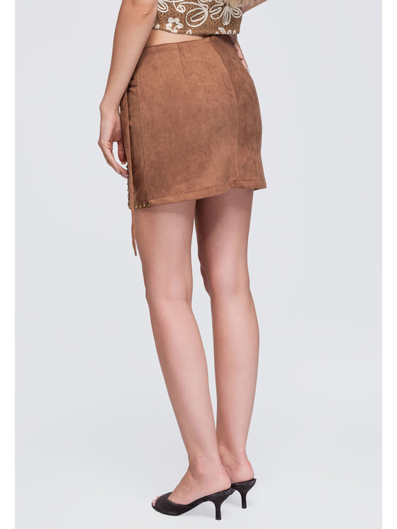 Ombre Ombre Spódnica mini OW-GL-E0023 Brązowy jasny Slim Fit