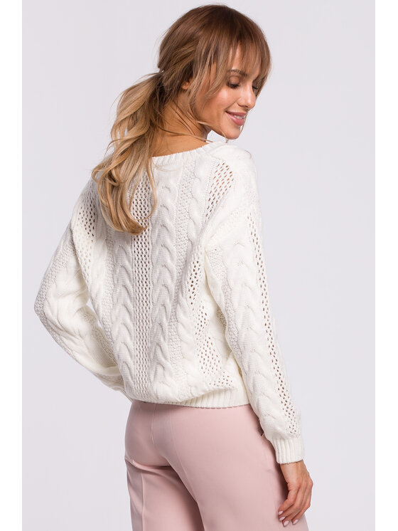 Made of Emotion Made of Emotion Sweter M510 Biały Basic Fit
