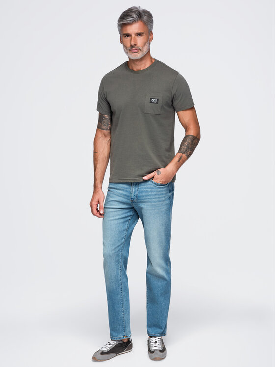 Ombre Ombre T-Shirt OM-TSCT-0305 Szary ciemny Regular Fit