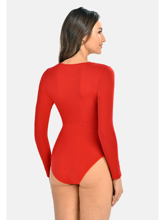 Teyli Teyli Body damskie z wiskozy Longy Czerwony Regular Fit