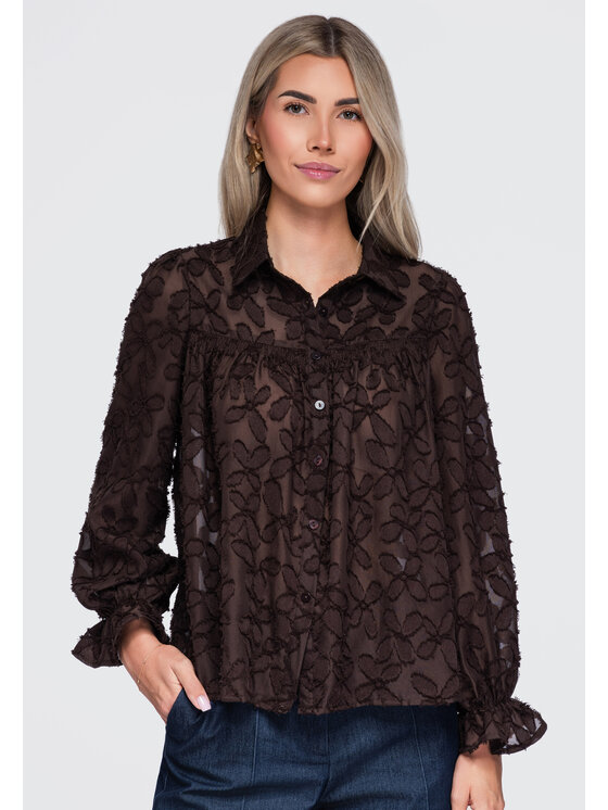 Ombre Ombre Koszula OW-SH-E0074 Brązowy Relaxed Fit