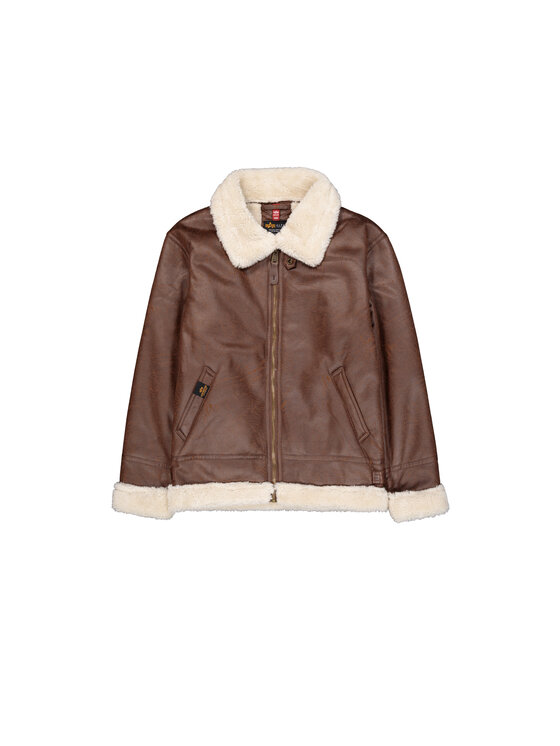 Alpha Industries Alpha Industries Kurtka skórzana B-3 Faux Leather Bomber Jacket Brązowy Regular Fit