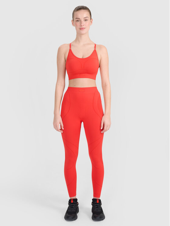 4F 4F Legginsy TRAINING SEAMLESS Czerwony Slim Fit
