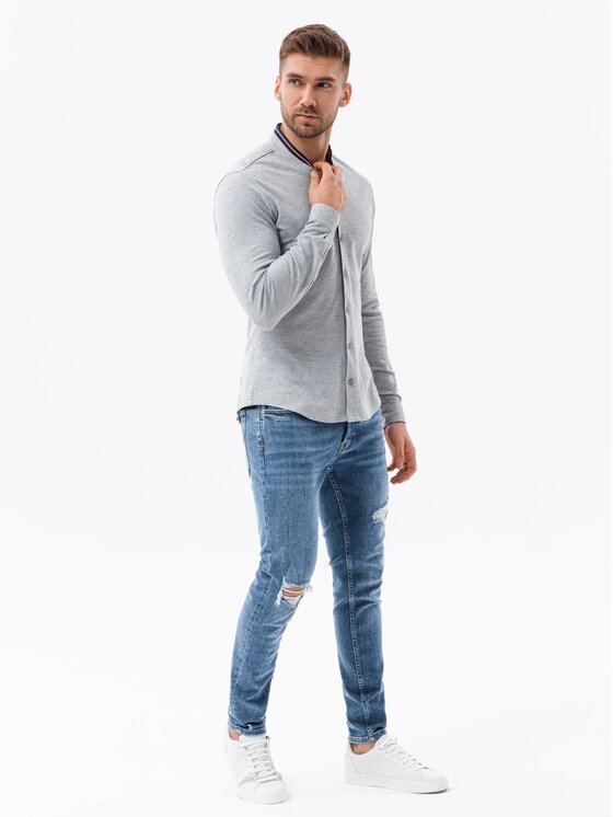 Ombre Ombre Košile OM-SHCS-0178 Šedá Slim Fit