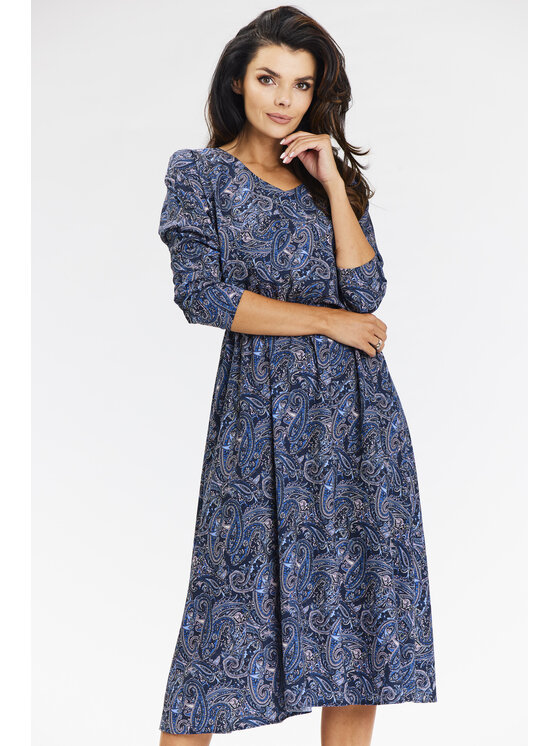 Awama Awama Letní šaty A666 Tmavomodrá Basic Fit