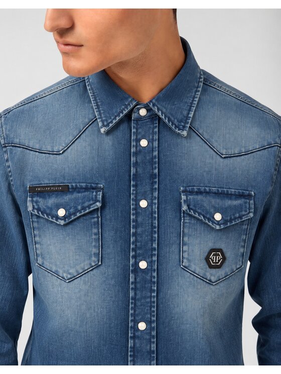 PHILIPP PLEIN PHILIPP PLEIN džínsová košeľa 31230 Modrá Regular Fit