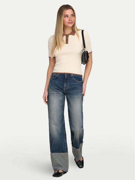 ONLY ONLY Тениска с яка и копчета Meddi 15363165 Бежов Slim Fit