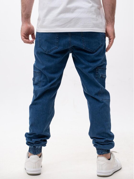 Jigga Wear Jigga Wear Jeansy Spodnie Jeansowe Jogger Bojówki Męskie Niebieskie Jigga Wear Stripe Zip Cargo XL Niebieski Regular Fit