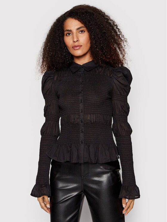 NA-KD Риза 1018-008412-0002-581 Черен Regular Fit