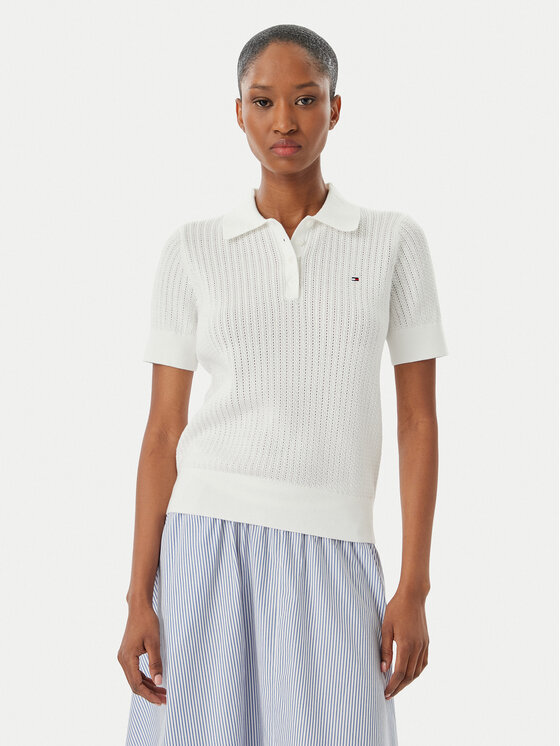 Tommy Hilfiger Tommy Hilfiger Džemper WW0WW49362 Bijela Slim Fit