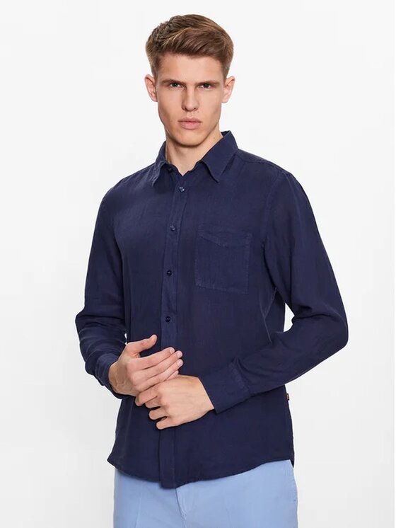 BOSS Boss Camicia Camicia in Lino Blu scuro Regular Fit