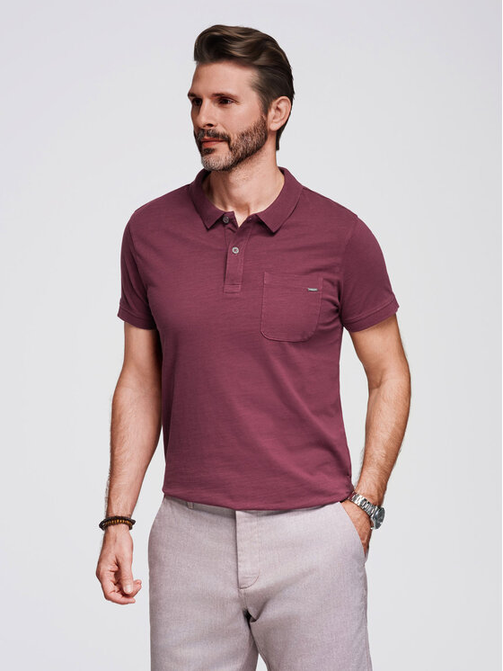 Ombre Ombre Polo OM-POWS-0142 Bordowy Regular Fit
