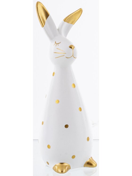 MIAhome MIAhome Figurka królik dolomitowy w złote kropki 19x6,5x7 cm Biały