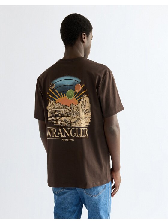 Wrangler Wrangler T-Shirt GRAPHIC TEE Brązowy Relaxed Fit