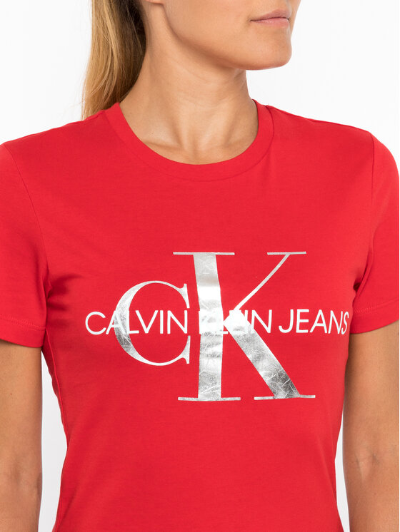 Calvin Klein Jeans Calvin Klein Jeans Tričko Metallic Monogram J20J211508 Červená Slim Fit