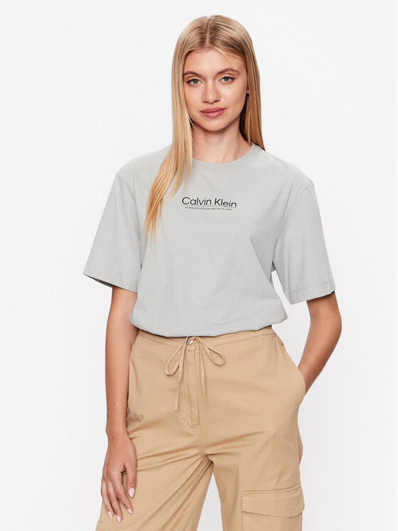 Calvin Klein Calvin Klein Marškinėliai Coordinates Logo Graphic K20K204996 Pilka Relaxed Fit