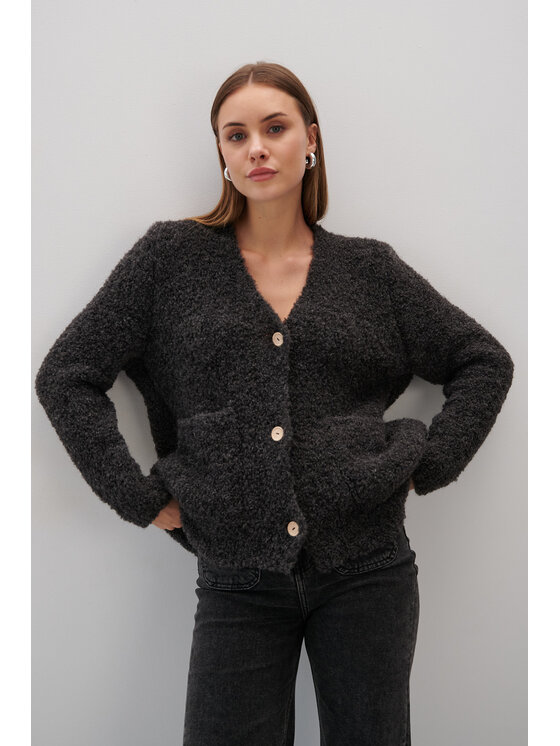 Fobya Fobya Kardigan F2070 Szary Basic Fit