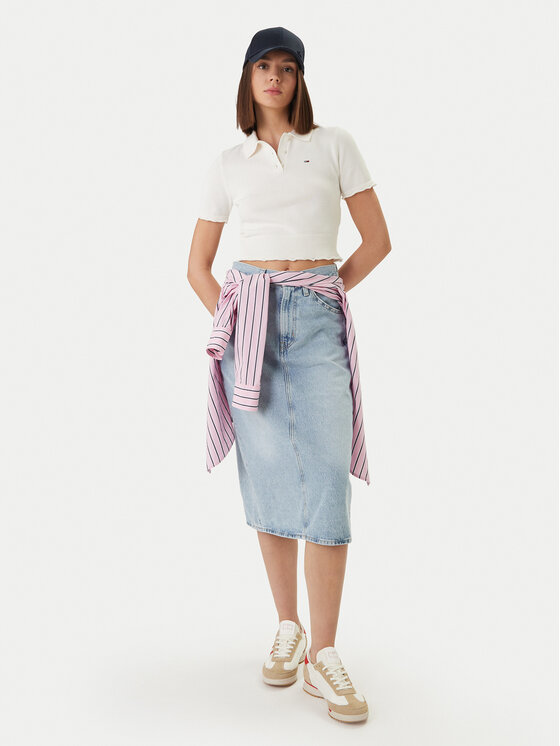 Tommy Jeans Tommy Jeans Тениска с яка и копчета DW0DW22597 Бял Slim Fit