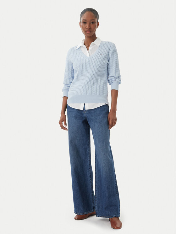 Tommy Hilfiger Tommy Hilfiger Pulover WW0WW44987 Albastru deschis Regular Fit
