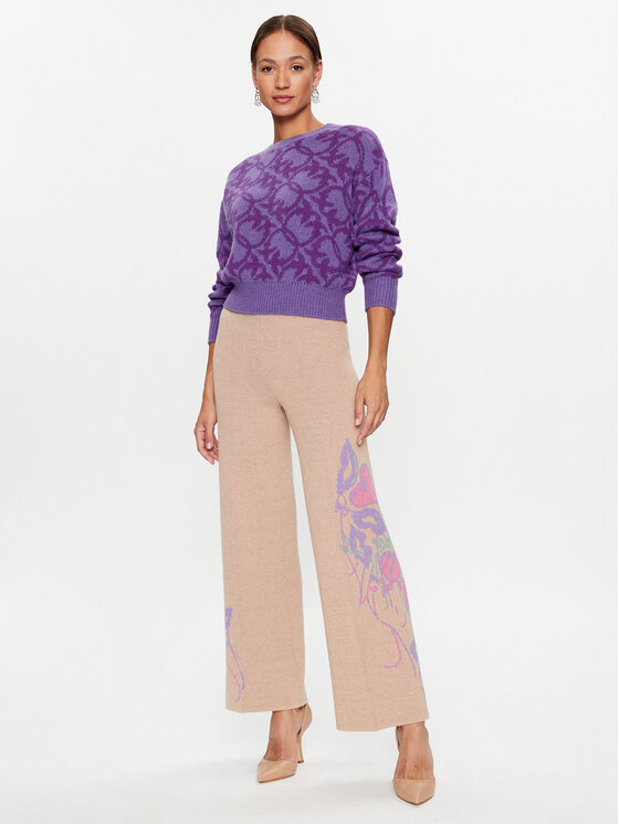 TWINSET TWINSET Pletene hlače 232TP3681 Bež Wide Leg