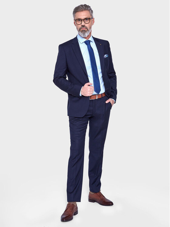 VILLARO VILLARO Spodnie garniturowe SPOMAR307 Granatowy Regular Fit