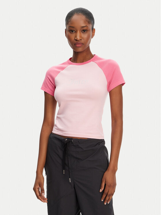 Juicy Couture Juicy Couture Póló Contrast JCWCT125307 Rózsaszín Slim Fit