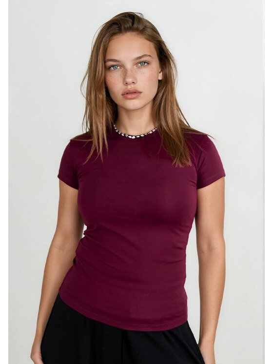 DKaren Sport DKaren Sport Bluzka DK31 Krótki Bordowy Classic Fit
