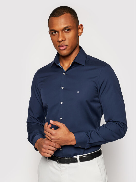 Calvin Klein Calvin Klein Риза Contrast Flower K10K106782 Тъмносин Slim Fit