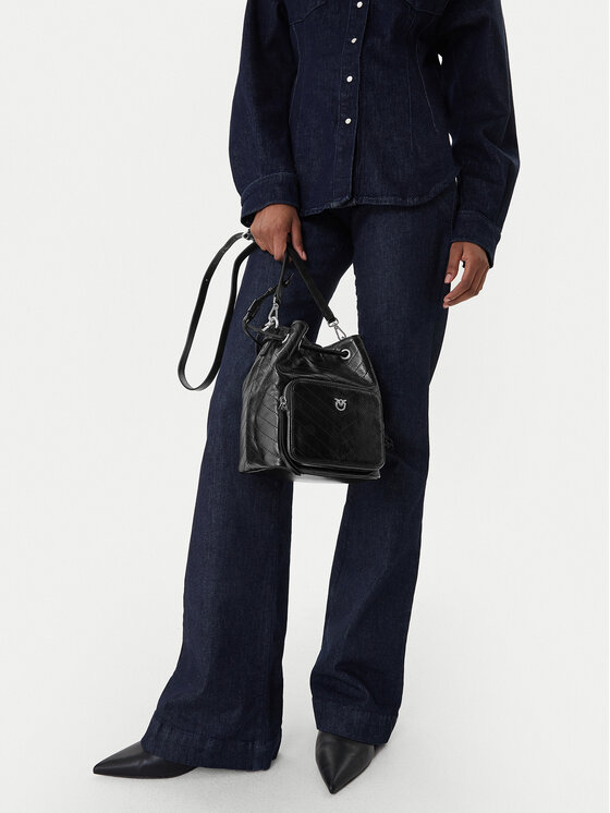 PINKO PINKO Kabelka Cargo Bucket Vitello Al 25-26 PLTT 105112 A2JC Čierna