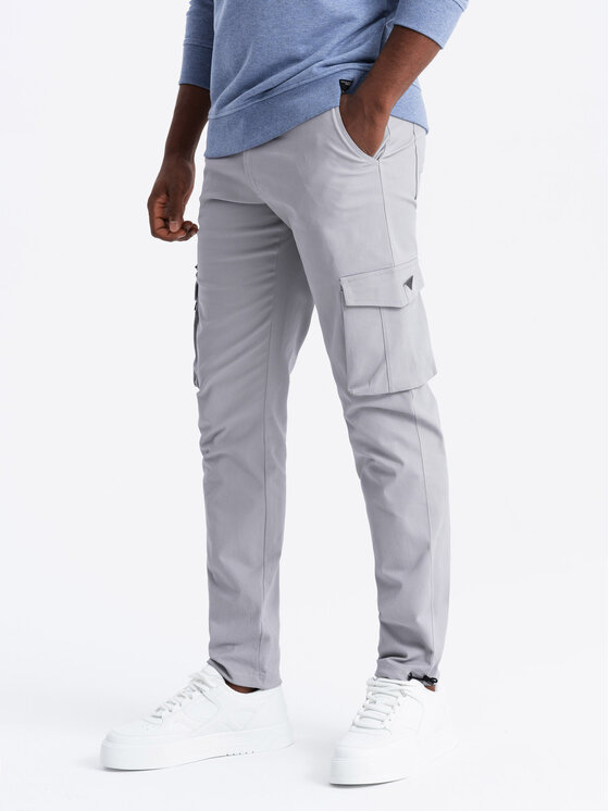 Ombre Ombre Spodnie cargo OM-PACG-0196 Szary Regular Fit