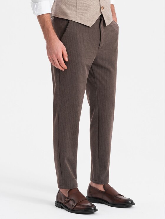 Ombre Ombre Spodnie materiałowe OM-PACP-0158 Brązowy Chino Fit