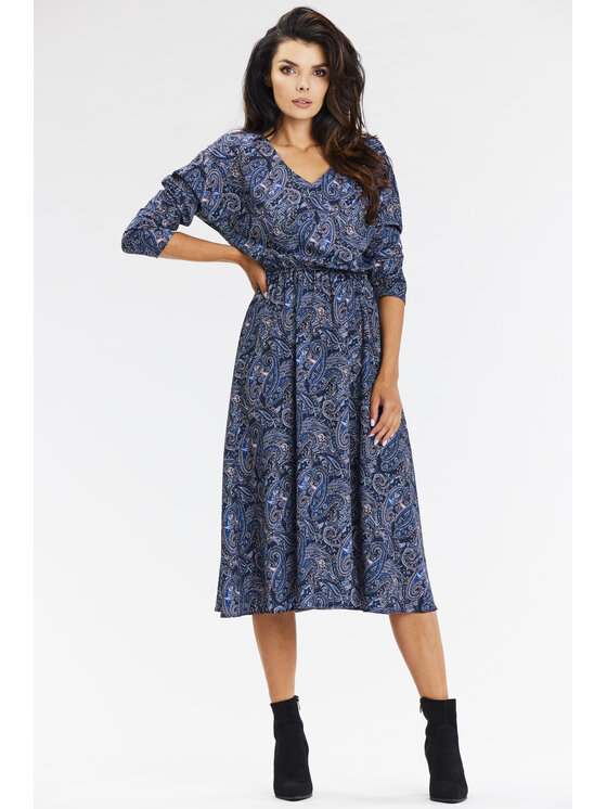Awama Awama Sukienka letnia A666 Granatowy Basic Fit