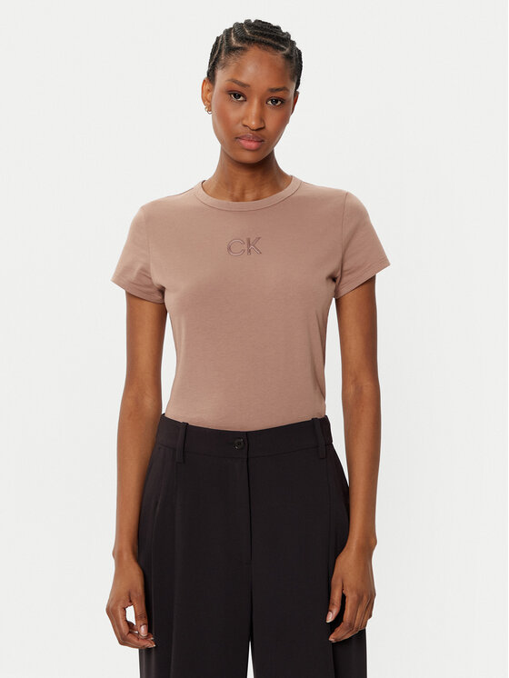 Calvin Klein T-krekls Satin K20K207974 Bēšs Regular Fit