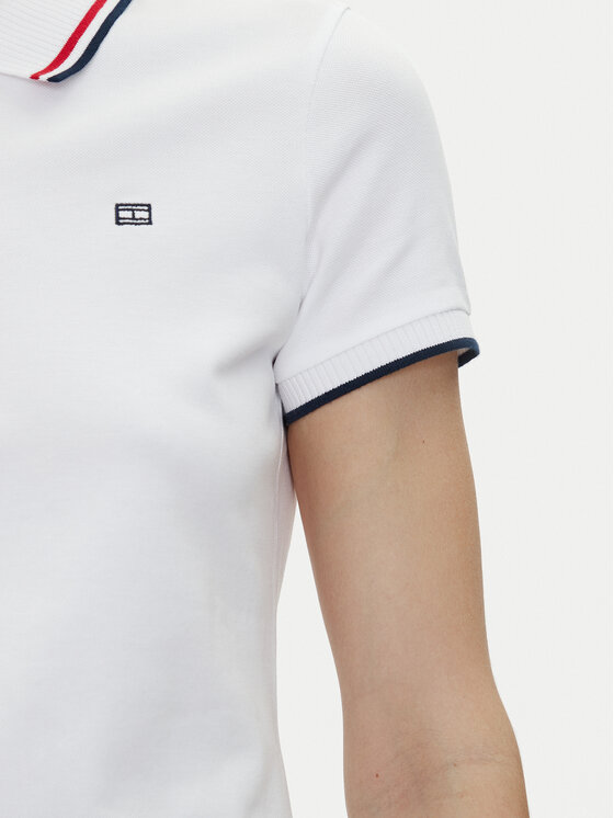 Tommy Hilfiger Tommy Hilfiger Polo Feminine Sporty Slim Polo Ss WW0WW44517 Biały Regular Fit