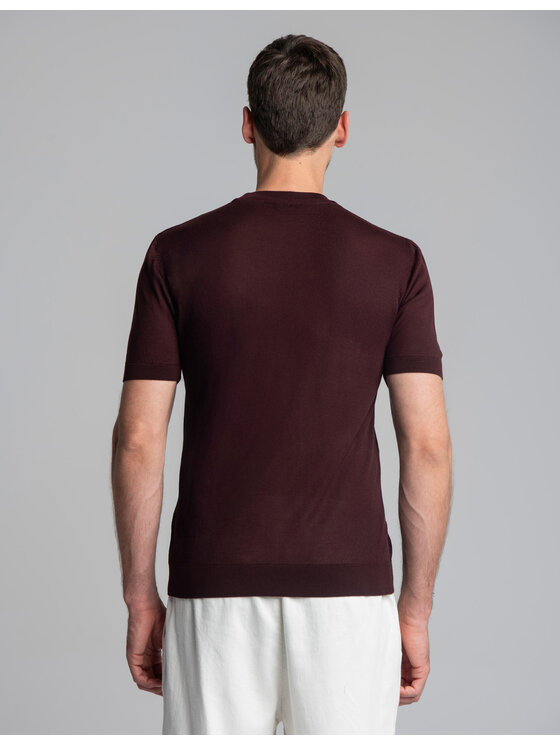 Borgio Borgio T-Shirt Telve Bordowy Slim Fit
