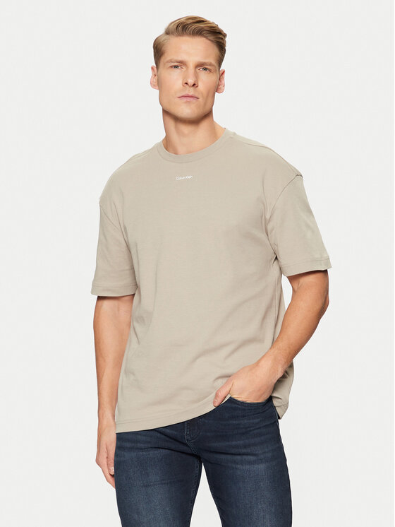 Calvin Klein Calvin Klein Marškinėliai Nano Logo Interlock T-Shirt K10K112487 Smėlio Regular Fit