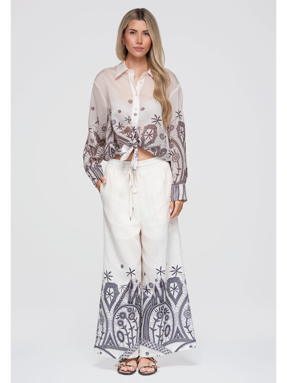 Ombre Ombre Spodnie materiałowe OW-PA-E0016 Beżowy Relaxed Fit