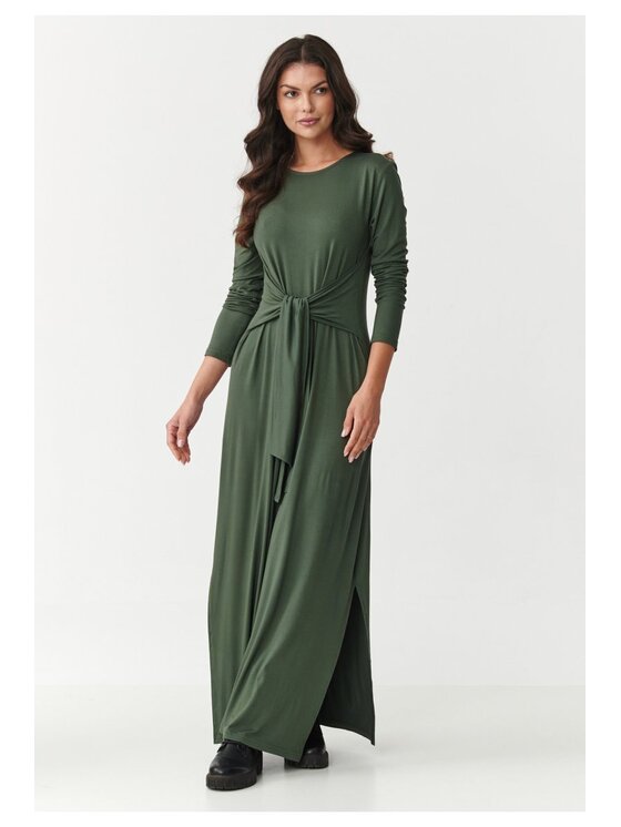 Makadamia Makadamia Sukienka dzianinowa M894 Khaki A-Line Fit