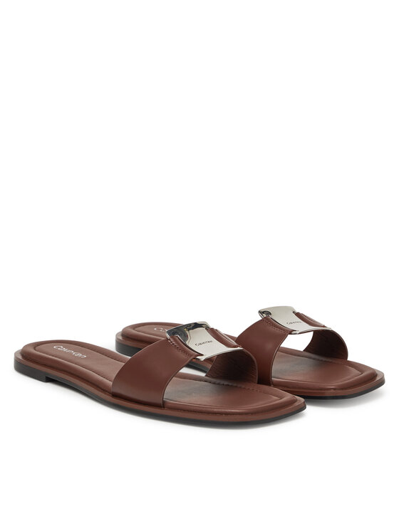 Calvin Klein Calvin Klein Natikači Flat Slide W/Ck Hw Big - Lth HW0HW02482 Rjava