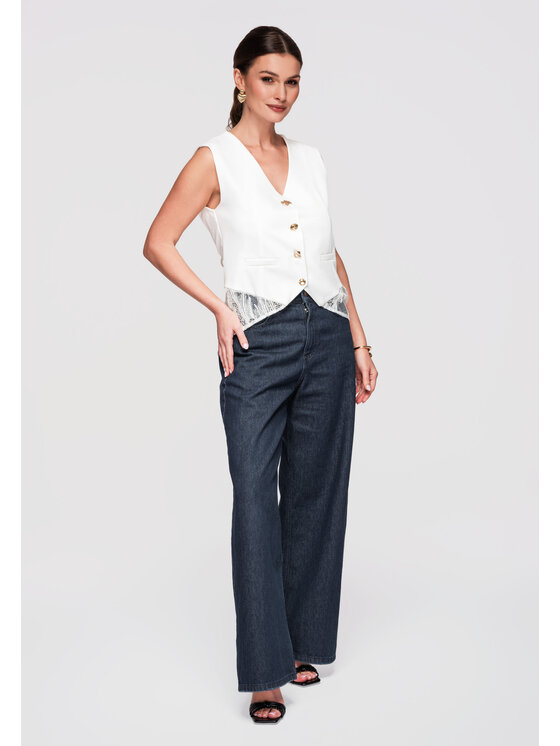 Ombre Ombre Kamizelka OW-VE-E0002 Biały Slim Fit