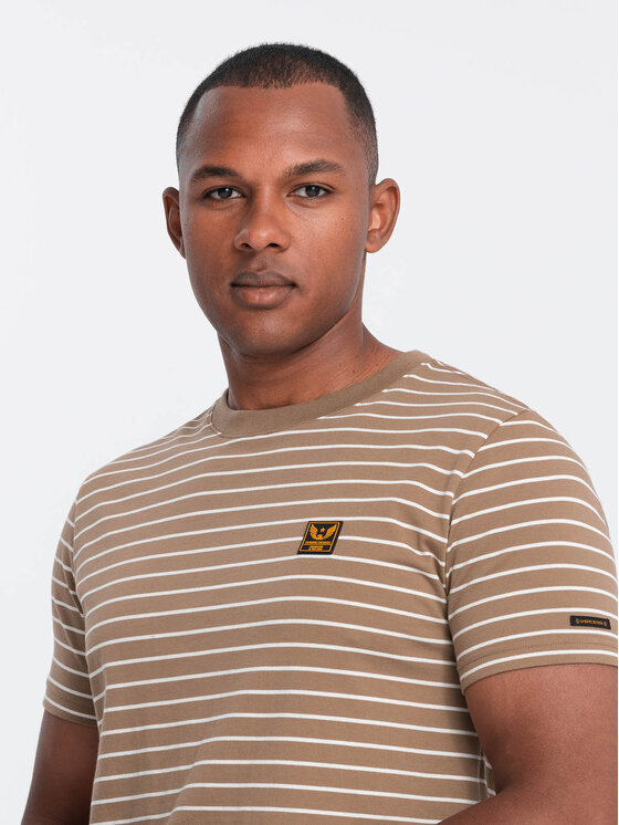 Ombre Ombre T-Shirt OM-TSCT-0183 Brązowy Regular Fit