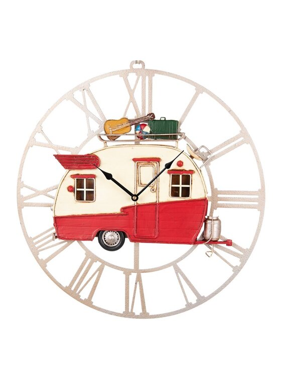MIAhome MIAhome Zegar metalowy retro z przyczepą kempingową 48 cm Kolorowy