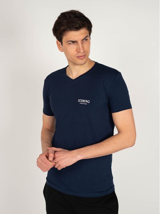 Iceberg Iceberg T-Shirt ICE1UTS02 Tmavomodrá Slim Fit