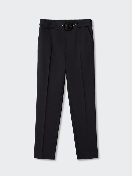 Mango Mango Spodnie materiałowe Belt 47034760 Czarny Regular Fit