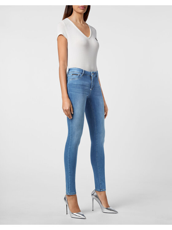 PHILIPP PLEIN PHILIPP PLEIN Jegginsy 5461 Niebieski jasny Jegging Fit