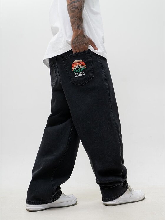 Jigga Wear Jigga Wear Jeansy Szerokie luźne streetwear bagy skate 132400 Czarny Baggy Fit