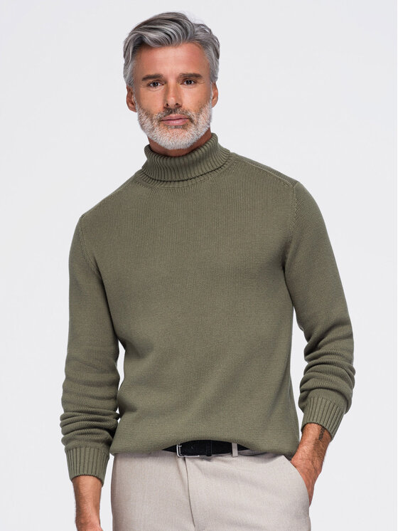 Ombre Ombre Sweter OM-SWTN-0192 Zielony ciemny Regular Fit