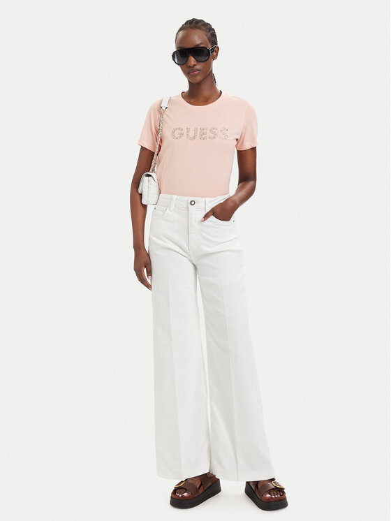 Guess Guess Džinsai W6GA1C D0708 Kreminė Wide Leg
